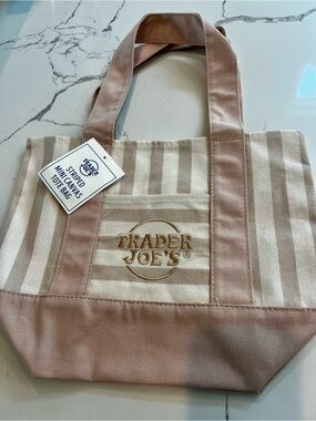 Trader Joe's Striped Mini Canvas Tote Bag in Light Pink